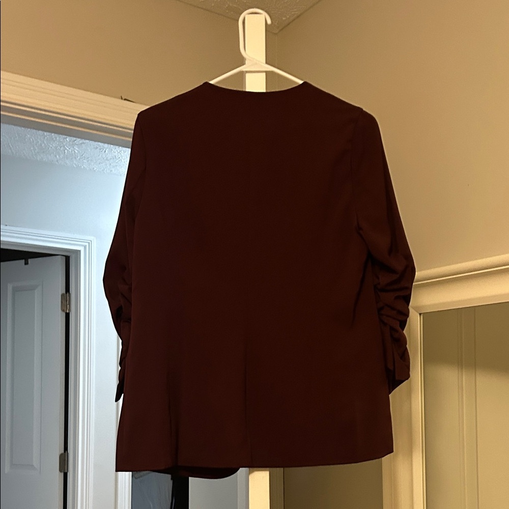 Skies are Blue Burgundy Blazer with Patterned Lining - Picture 6 of 6